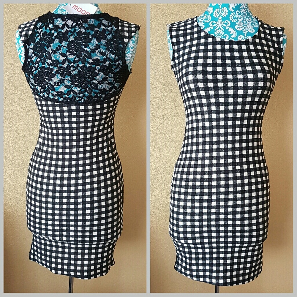 Modcloth Gingham Lace Back Dress