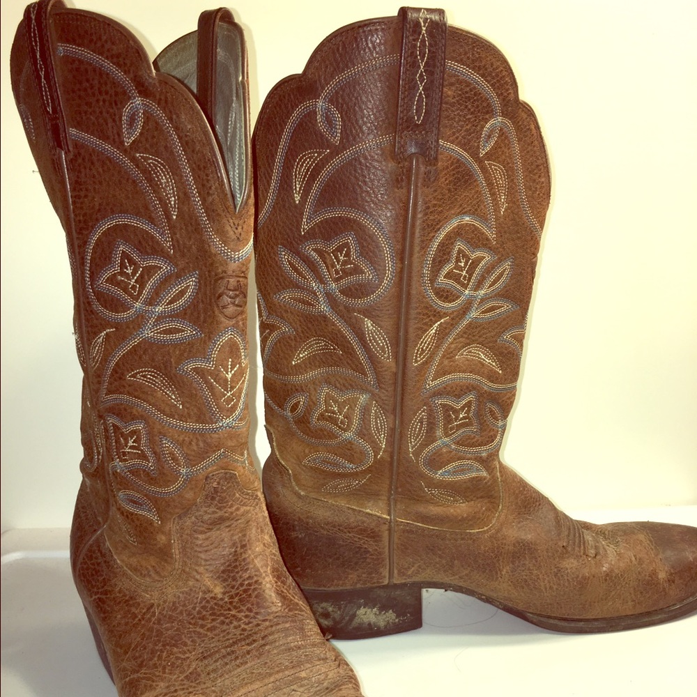Brown and Blue Ariat Cowboy Boots