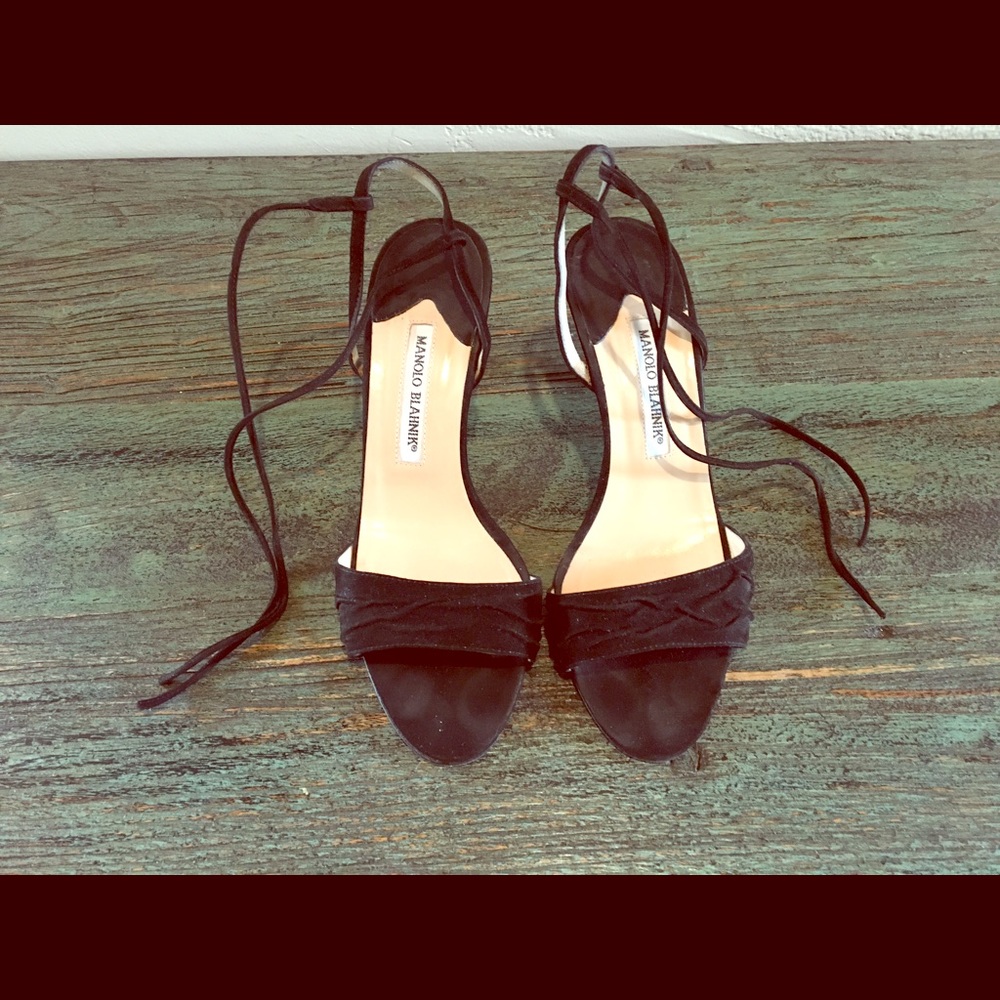 Manolo Blahnik Black Seude Strappy Sandal