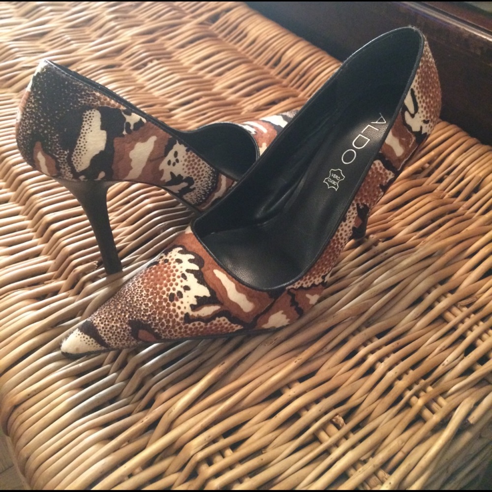 Aldo Leopard Print Calf-Fur Heels