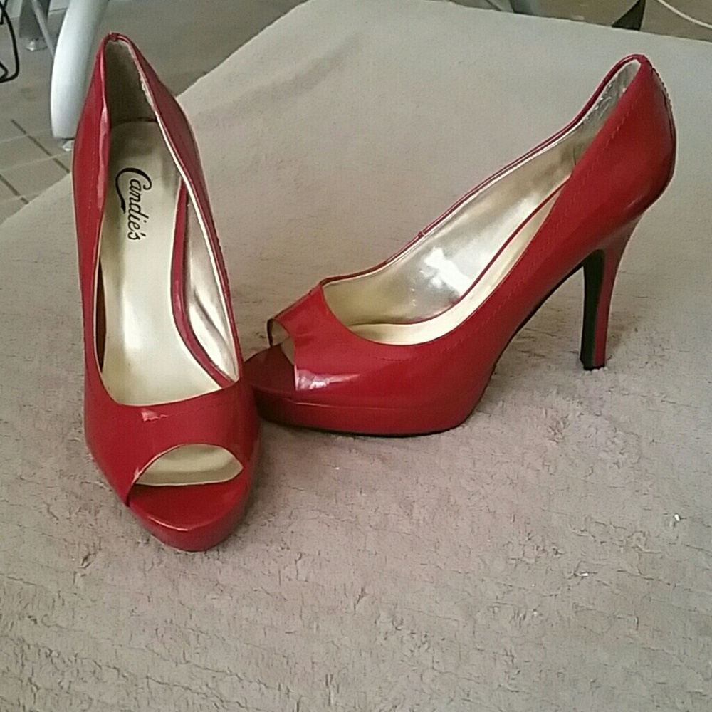 Red open toe heels