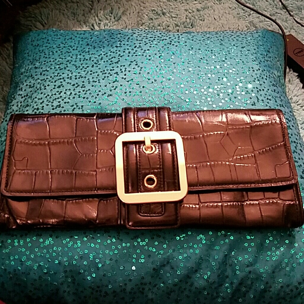 Ann Taylor clutch. Black croc pattern embossed
