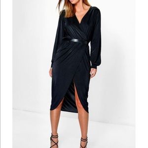 Black wrap midi dress