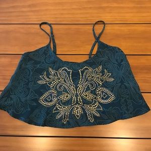 Urban Outfitters Green Crop Top with Bronze Detail