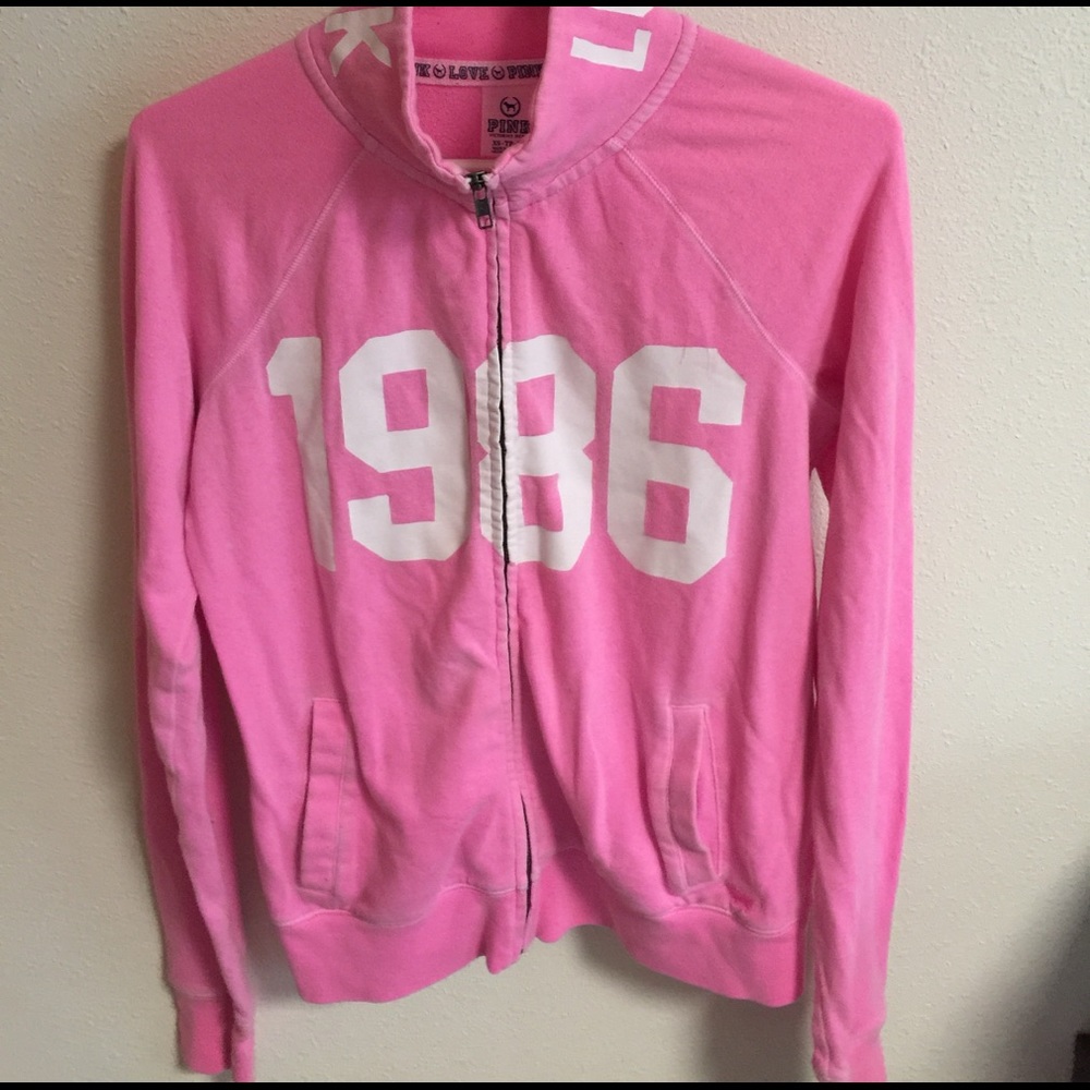 VS Pink zip-up sweatshirt.