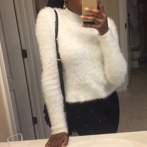 Fuzzy Faux Fur Mock Neck Sweater