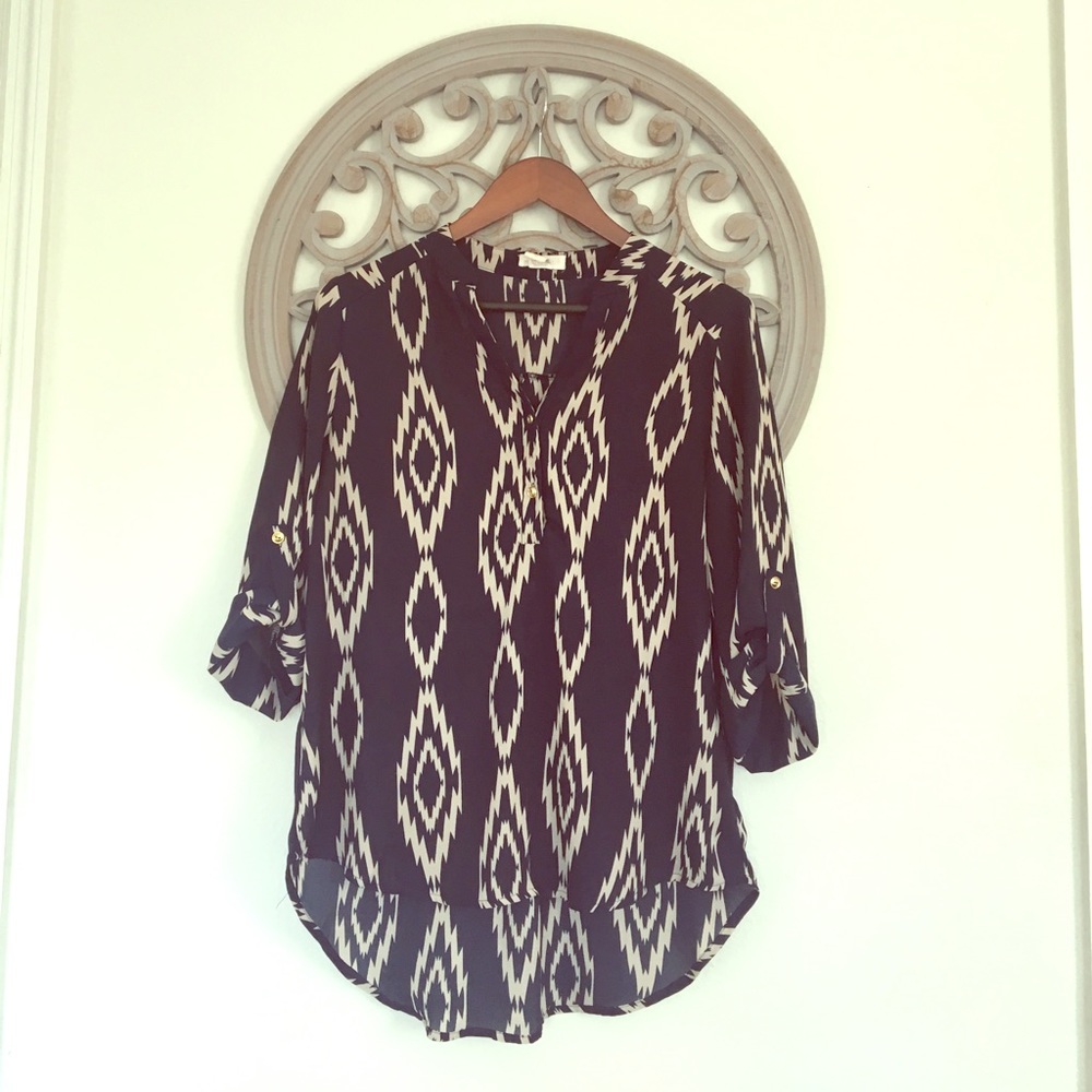 Miley and Molly Navy and Taupe shirt, L