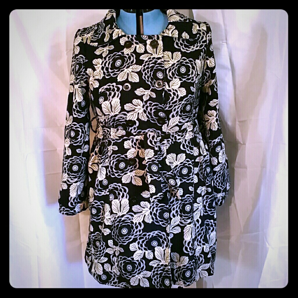 Peony print pea coat