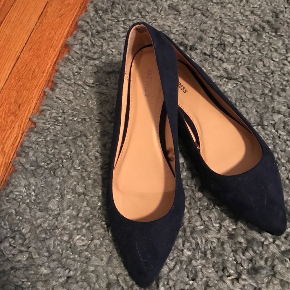 Navy blue faux suede ballet flats