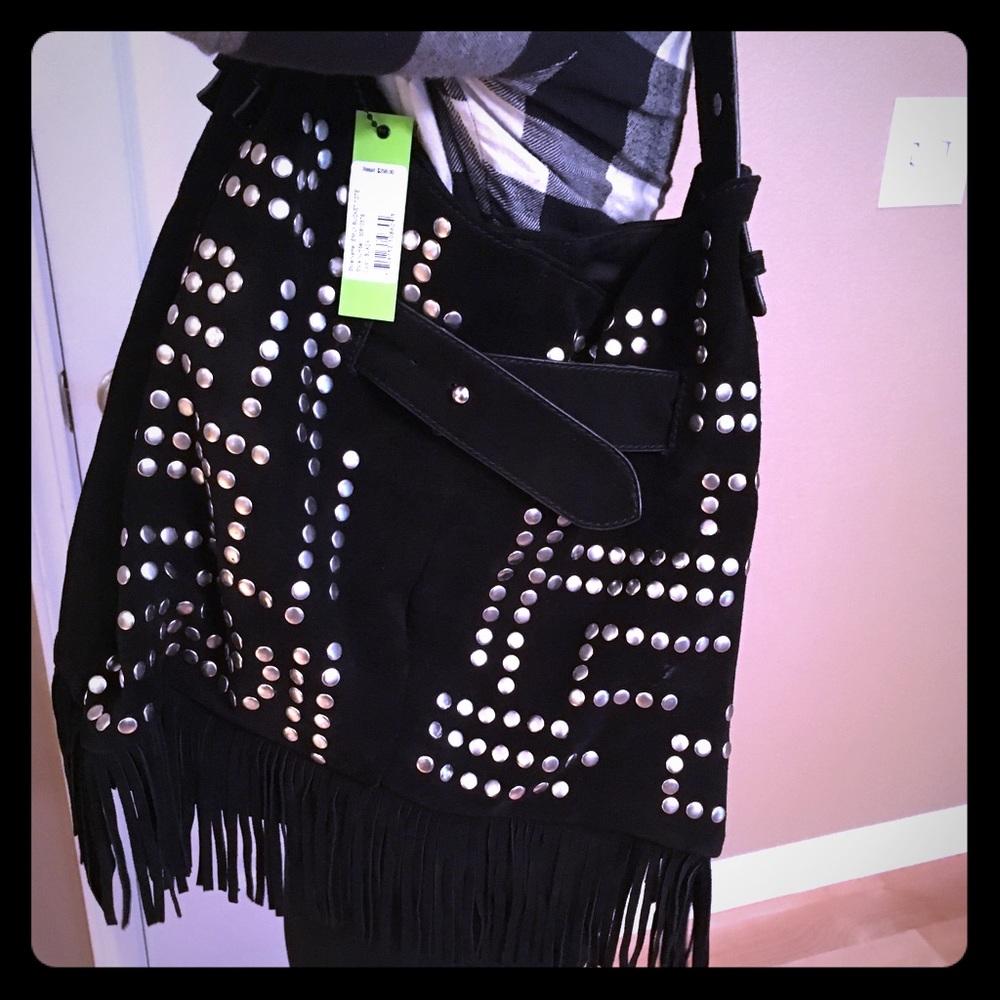 Sam Edelman black suede leather handbag NEW studs