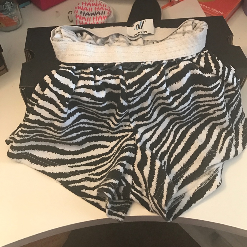 Zebra print shorts worn twice for cheer camp
