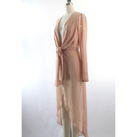 Nude Chiffon Crepe Bodysuit Dress - Picture 2 of 3
