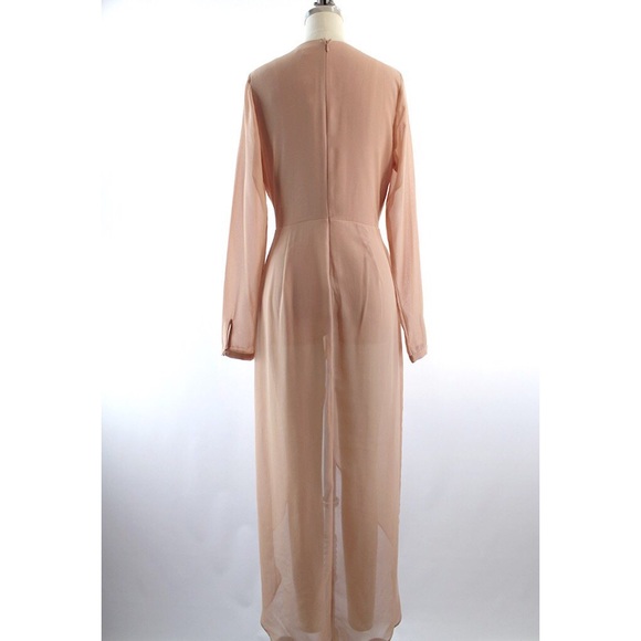 Nude Chiffon Crepe Bodysuit Dress - Picture 3 of 3