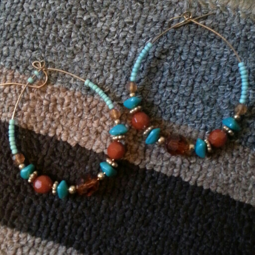 Turquoise and Amber colored Bead Earrings