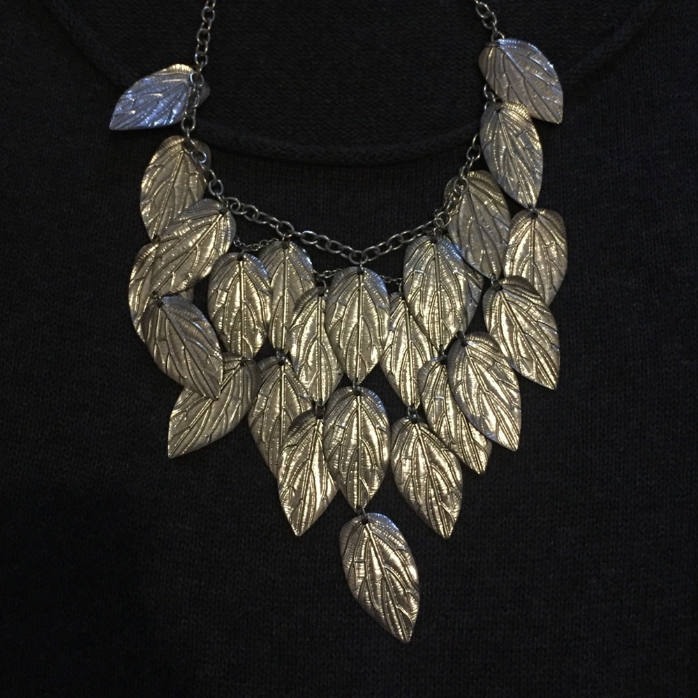 Silver leaf statement necklace