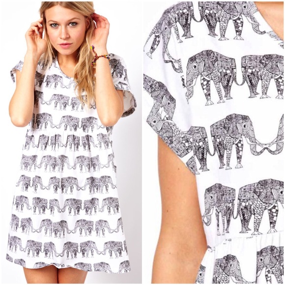 ASOS Dresses & Skirts - Elephant Print Babydoll Short Sleeve Dress