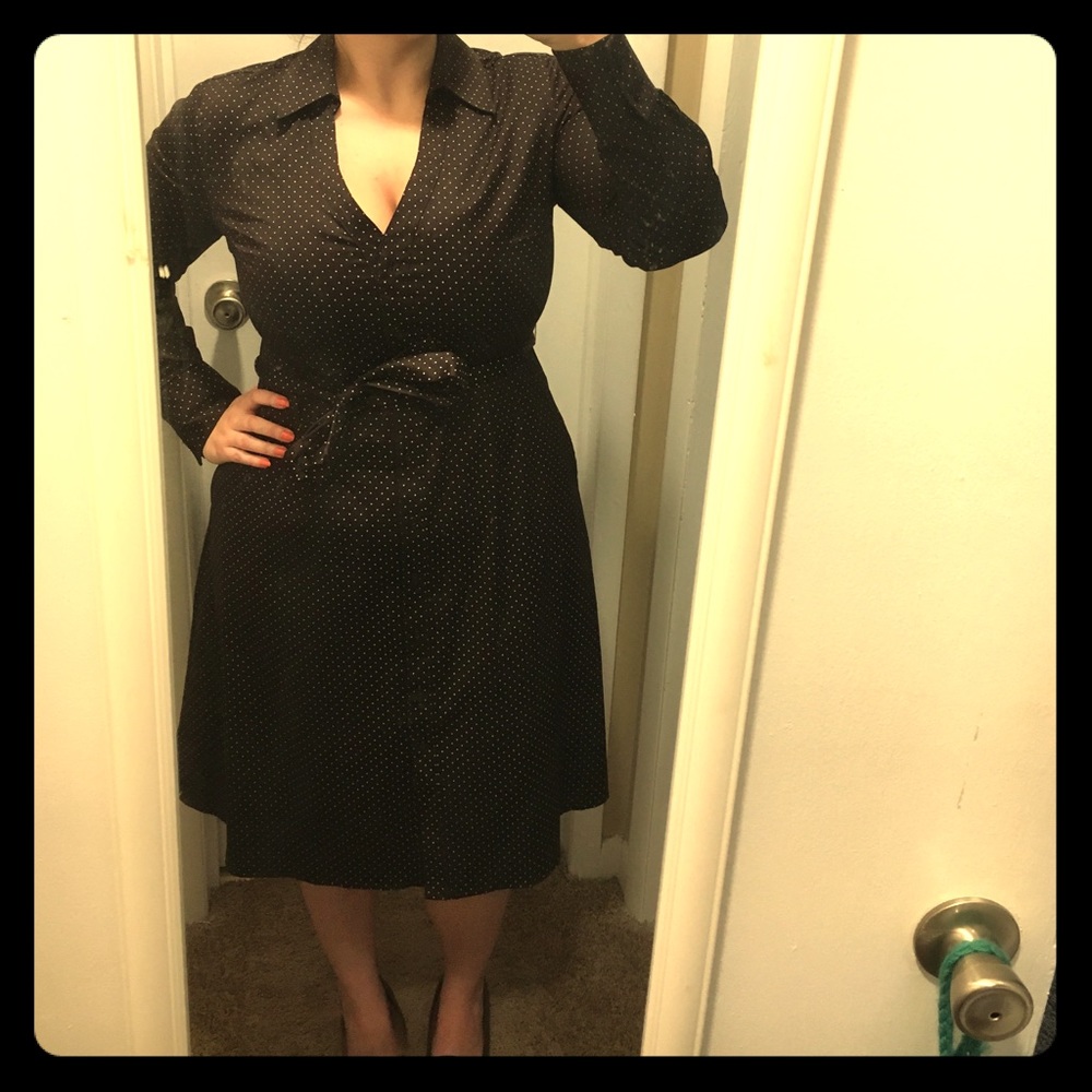 Retro brown polka dot shirt dress