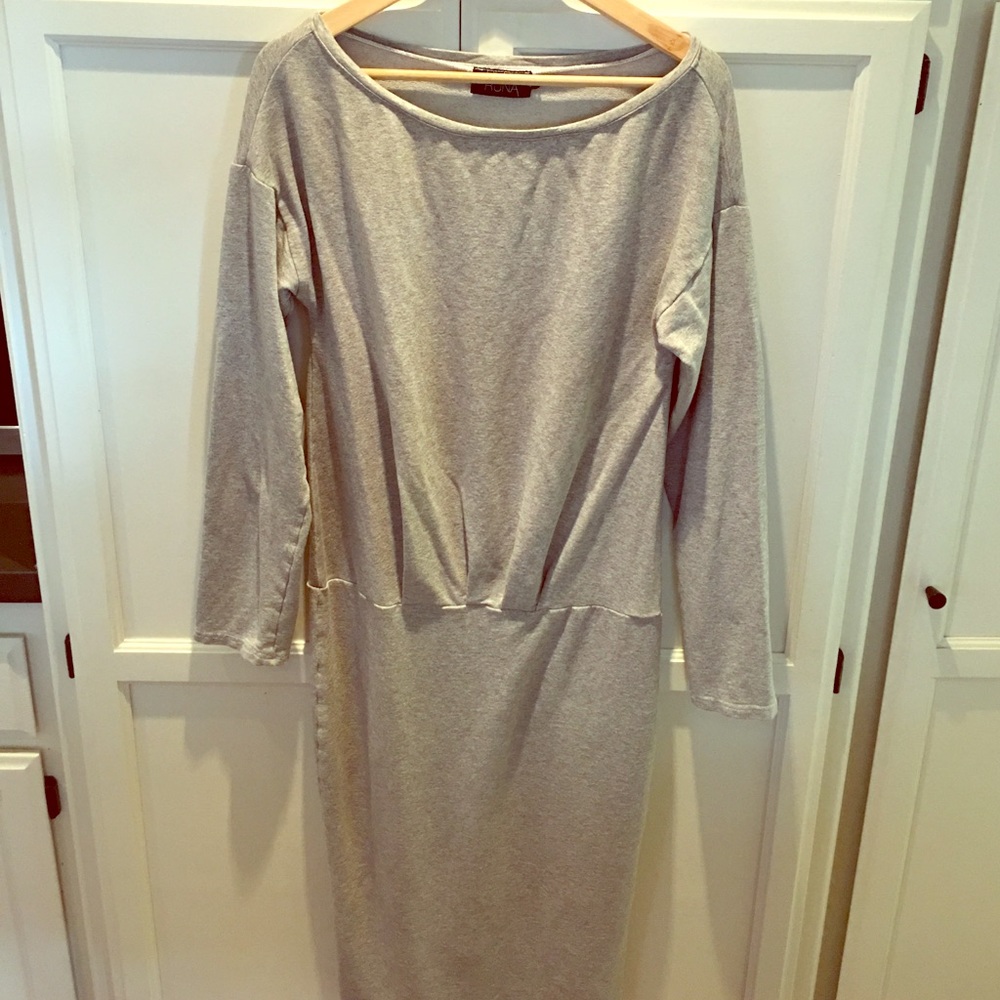 Grey boatneck midi dress