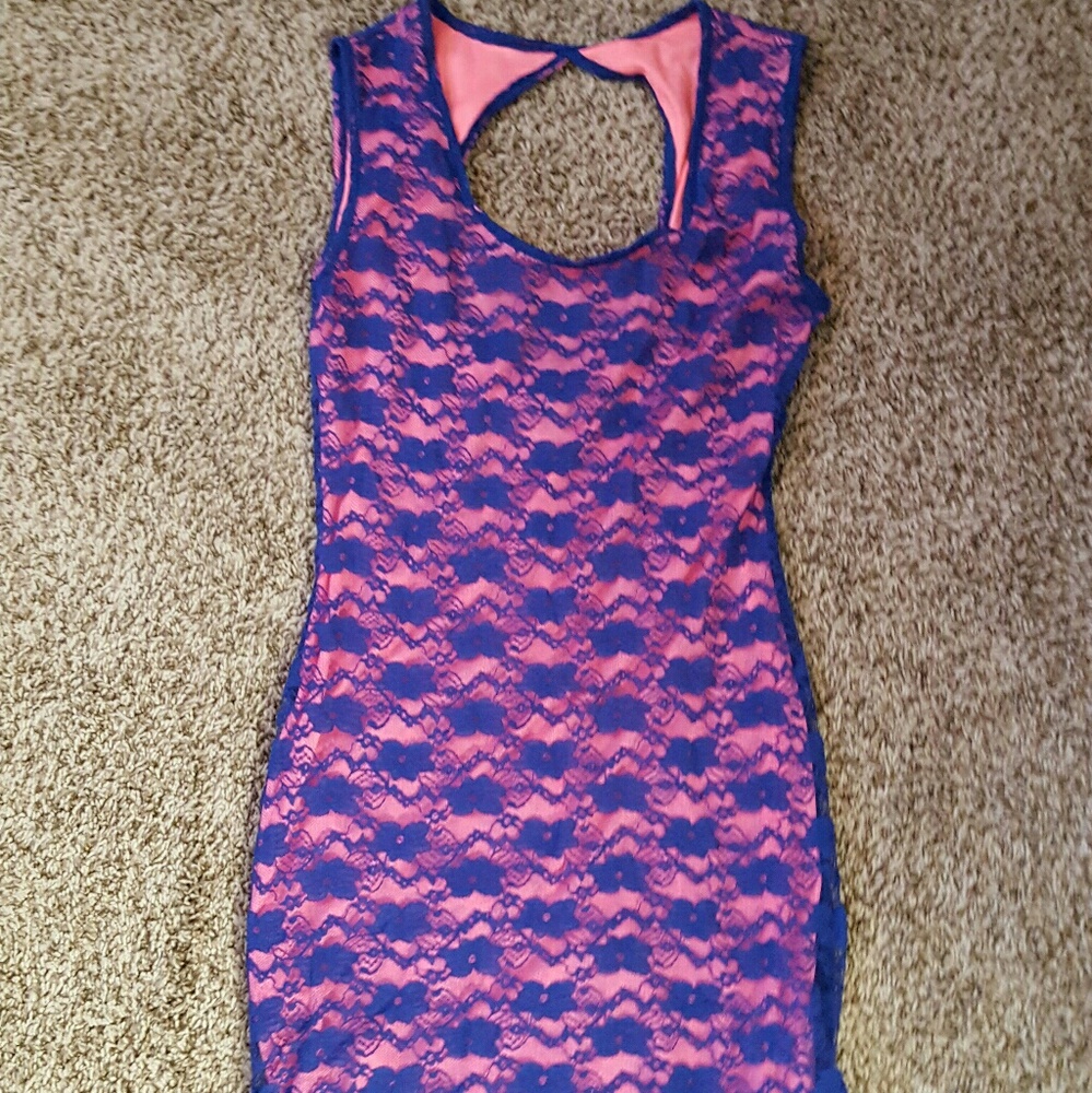 Bright pink and navy lace dress