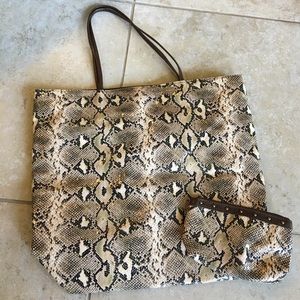Brown, snake-skin patterned bag