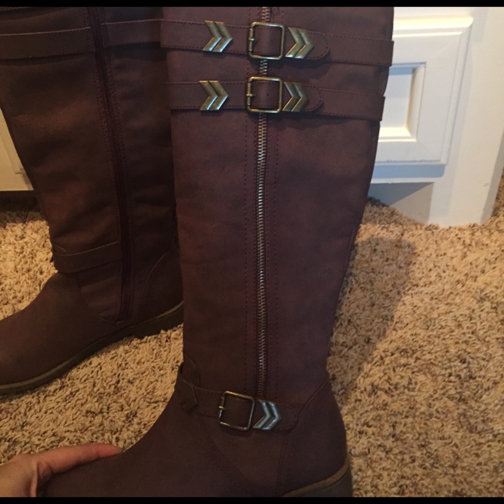 Burgundy & gold riding boots