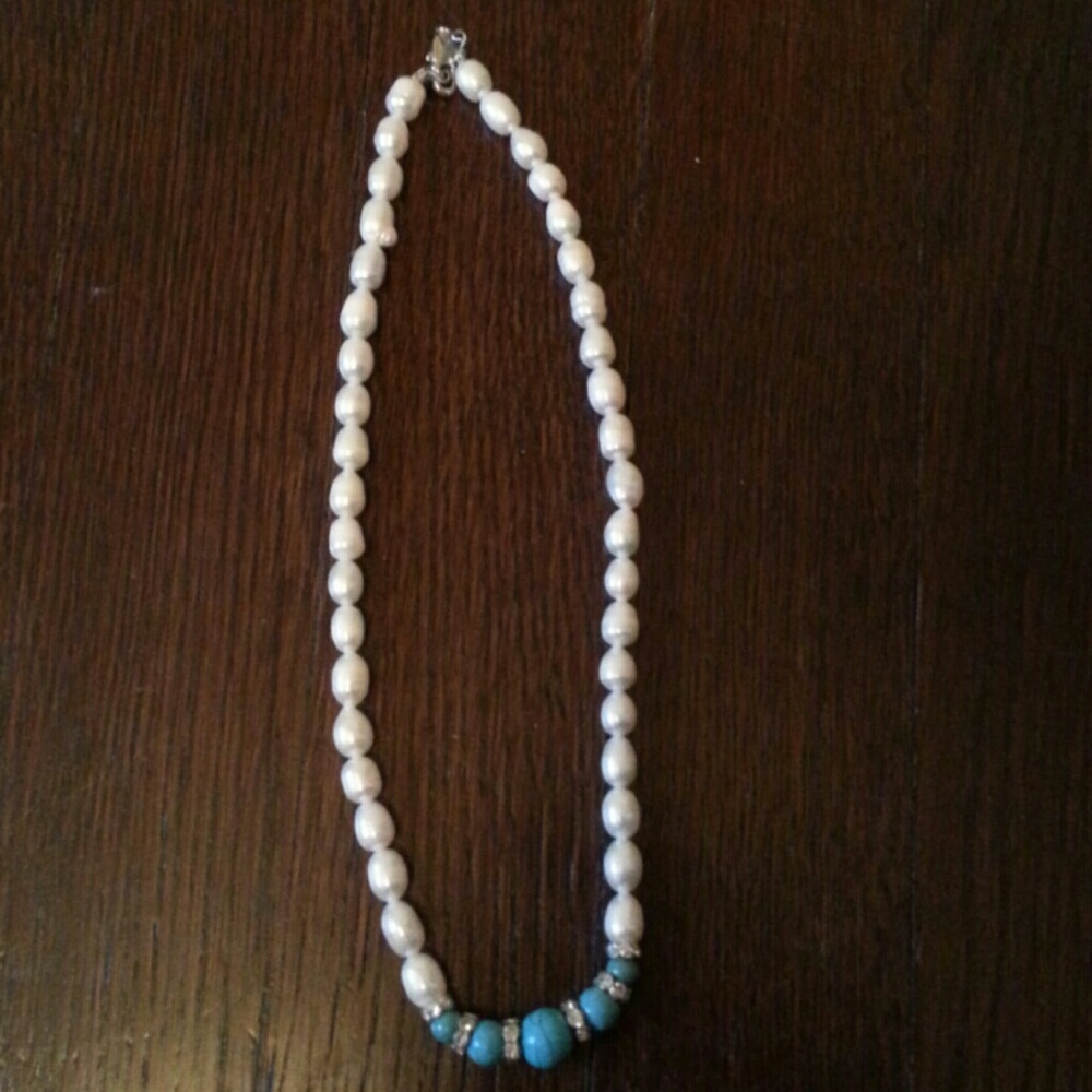 Pearl crystal and turquoise necklace