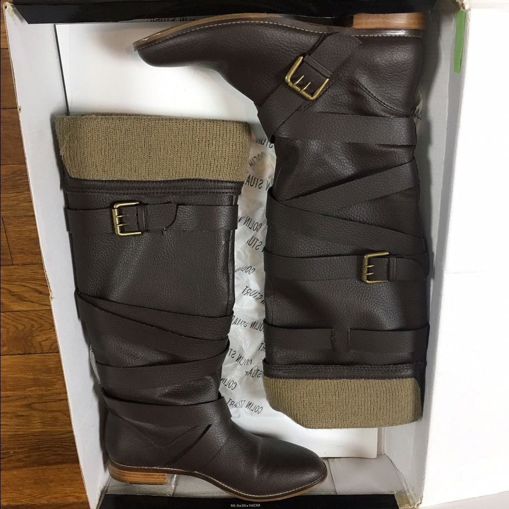 Colin Stuart brown wrap knee high boots 7.5 moto