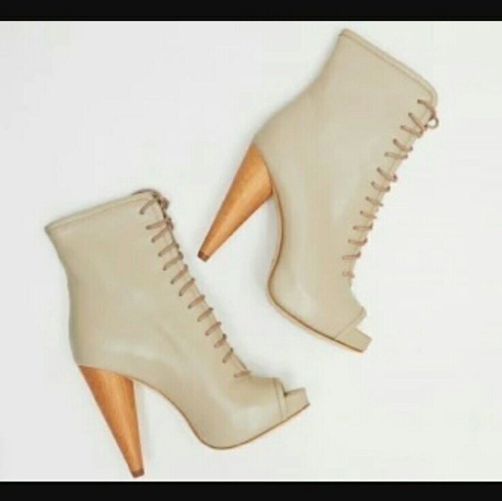 Kathryn Amberleigh open toe taupe boot