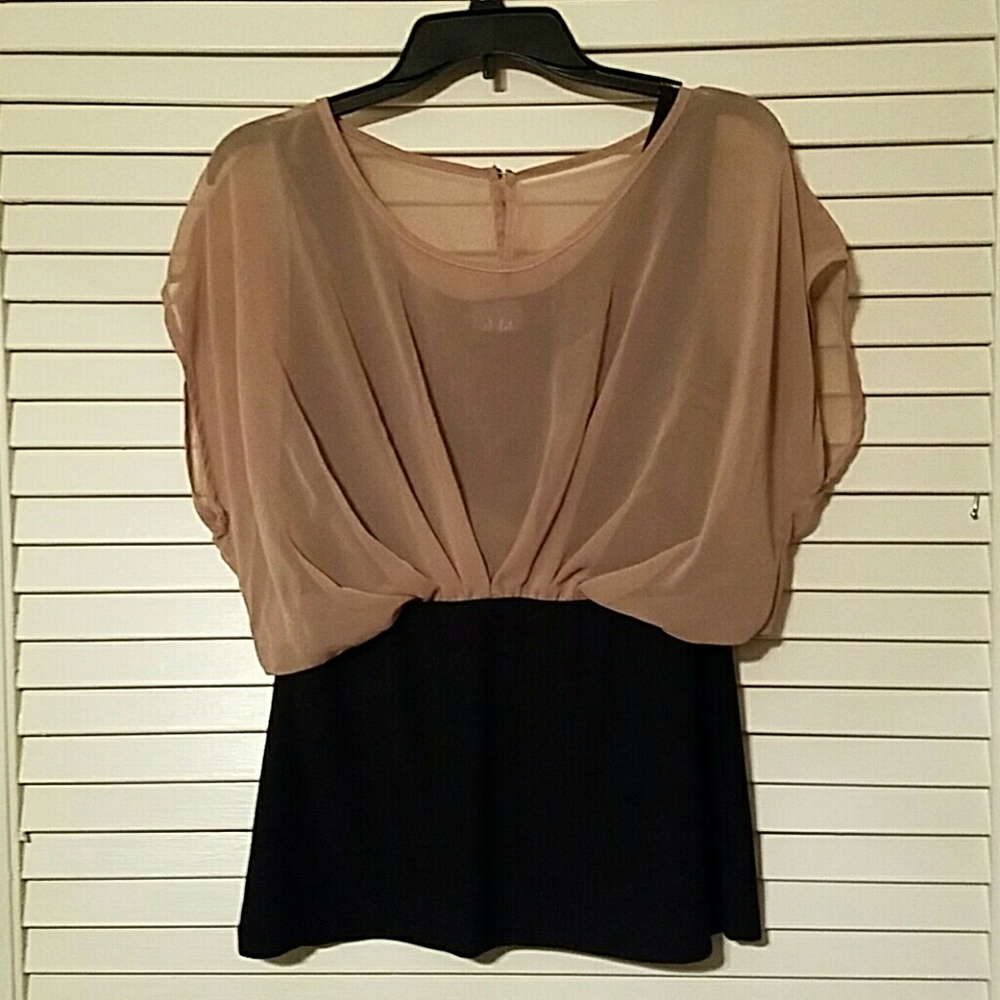 Make an offer - Tan & black blouse