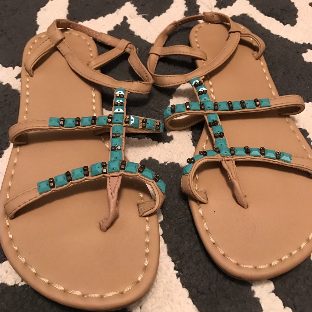 Strappy turquoise beaded sandals!