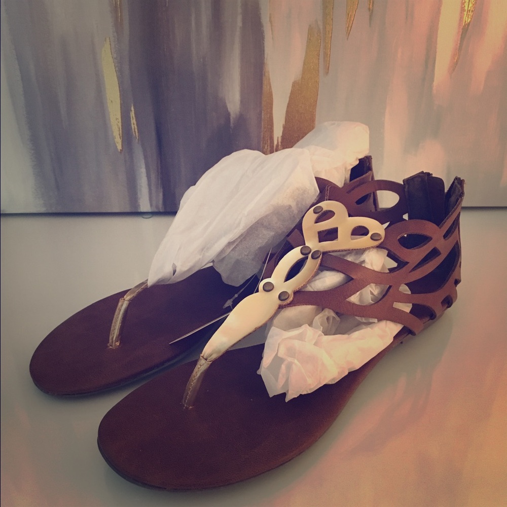 BROWN AND GOLD SANDALS