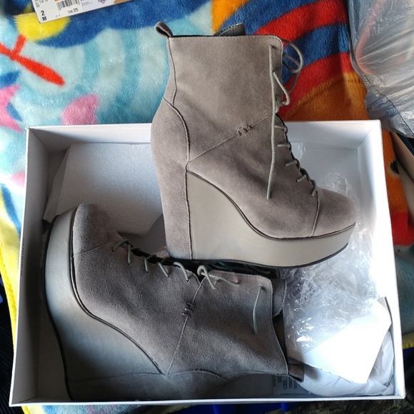 Charlotte Ronson Shoes - Grey lace up wedges booties