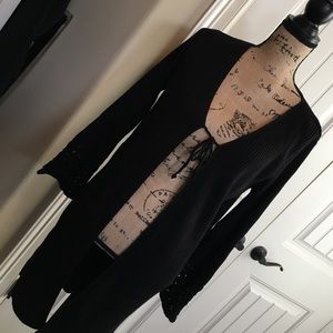 Black Ribbed Cardigan Sweater w/ Crochet Sleeves