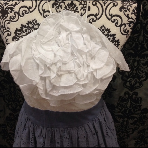 XOXO Chambray Eyelet Fluffy Halter Dress - Picture 2 of 4