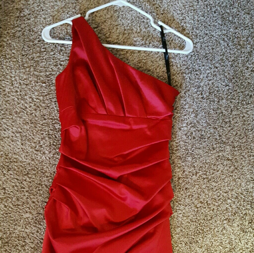 Red formal dress.