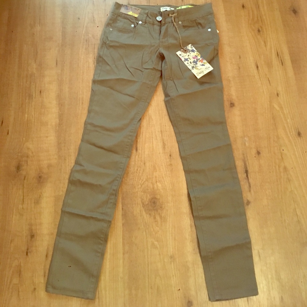 Olive green skinny stretch pants