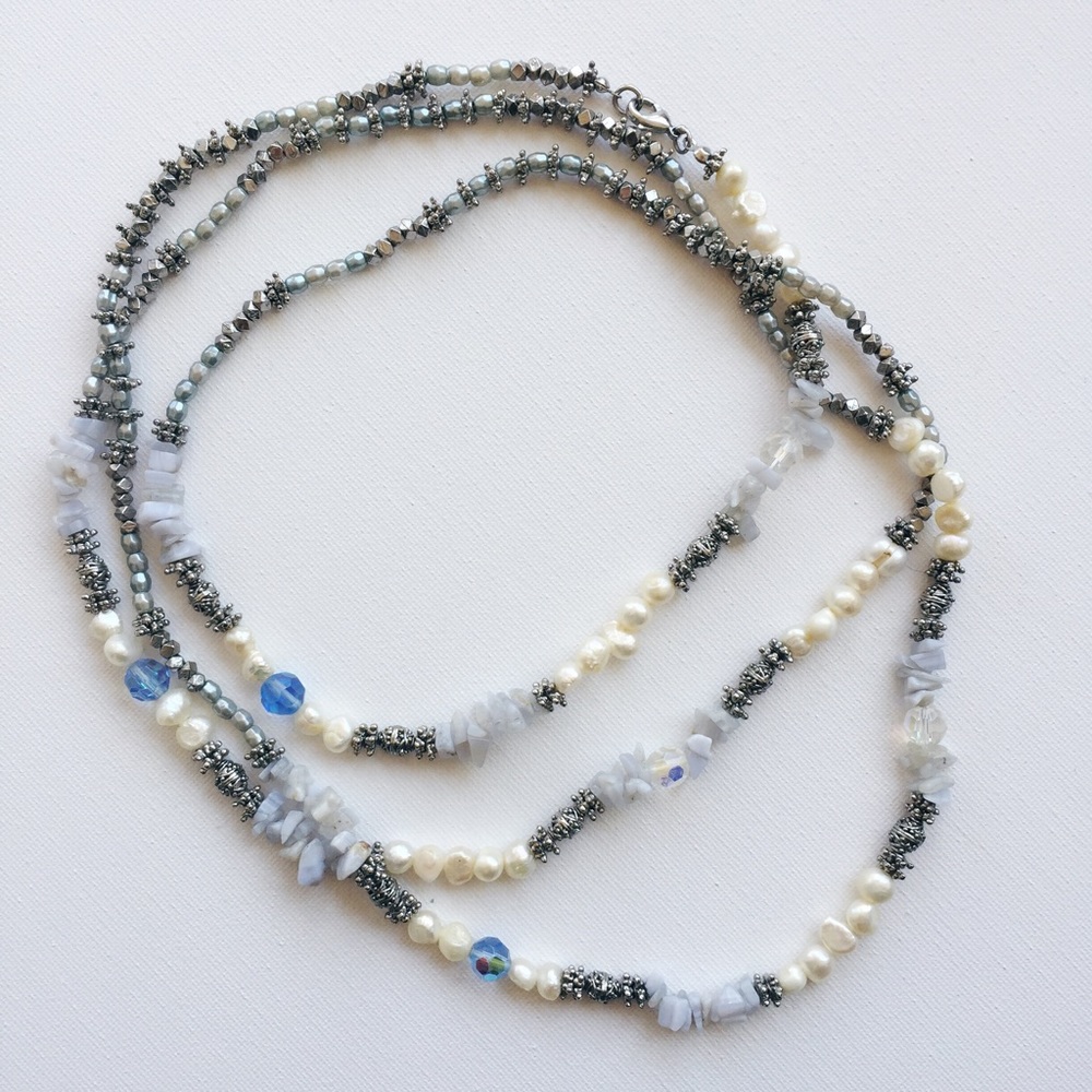 Pearl & Silver Rope Necklace