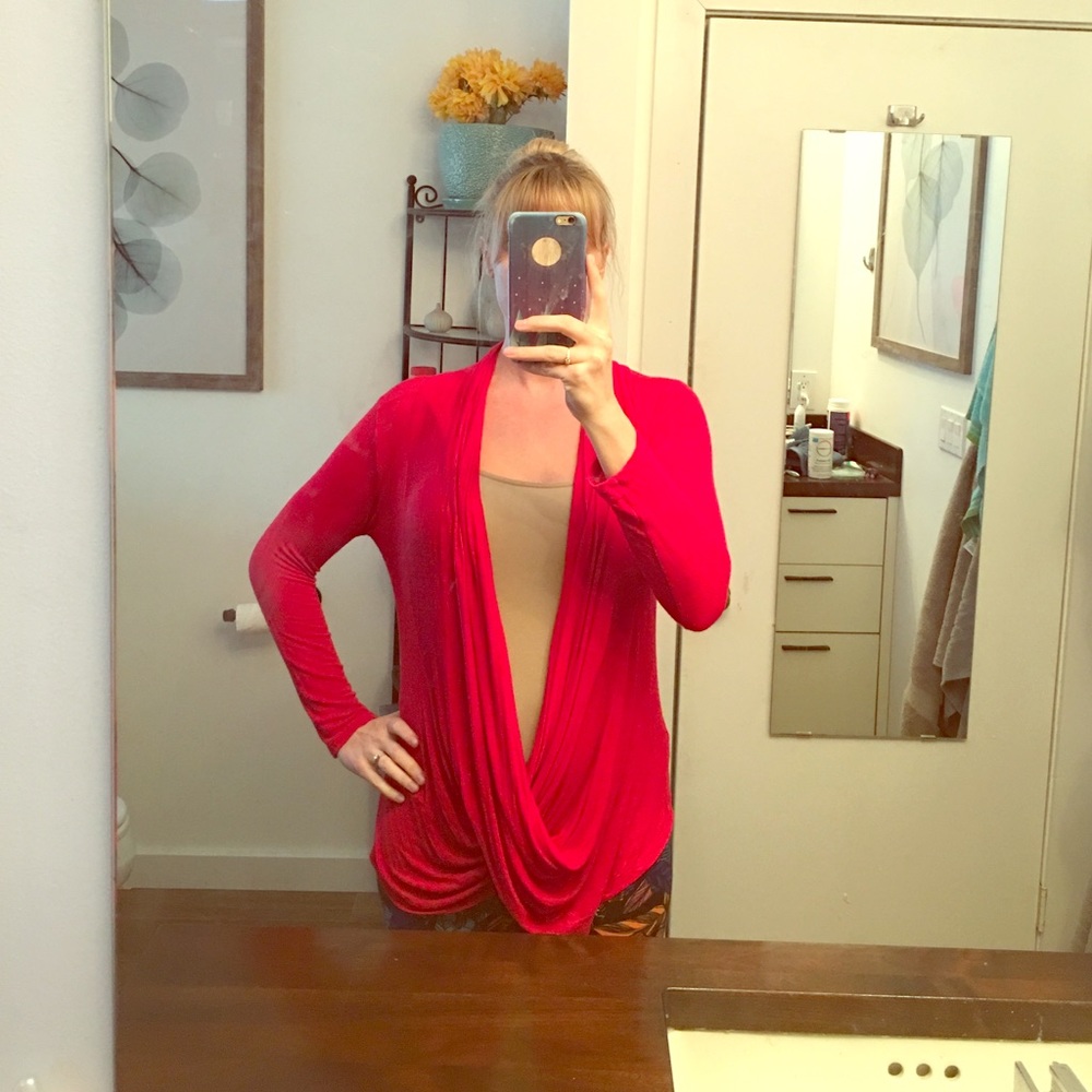 Red drapey sweater