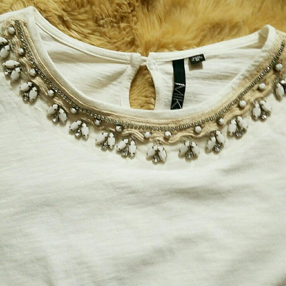 SALE! MIK Jewelled Neckline Top (Off White) - Picture 2 of 2