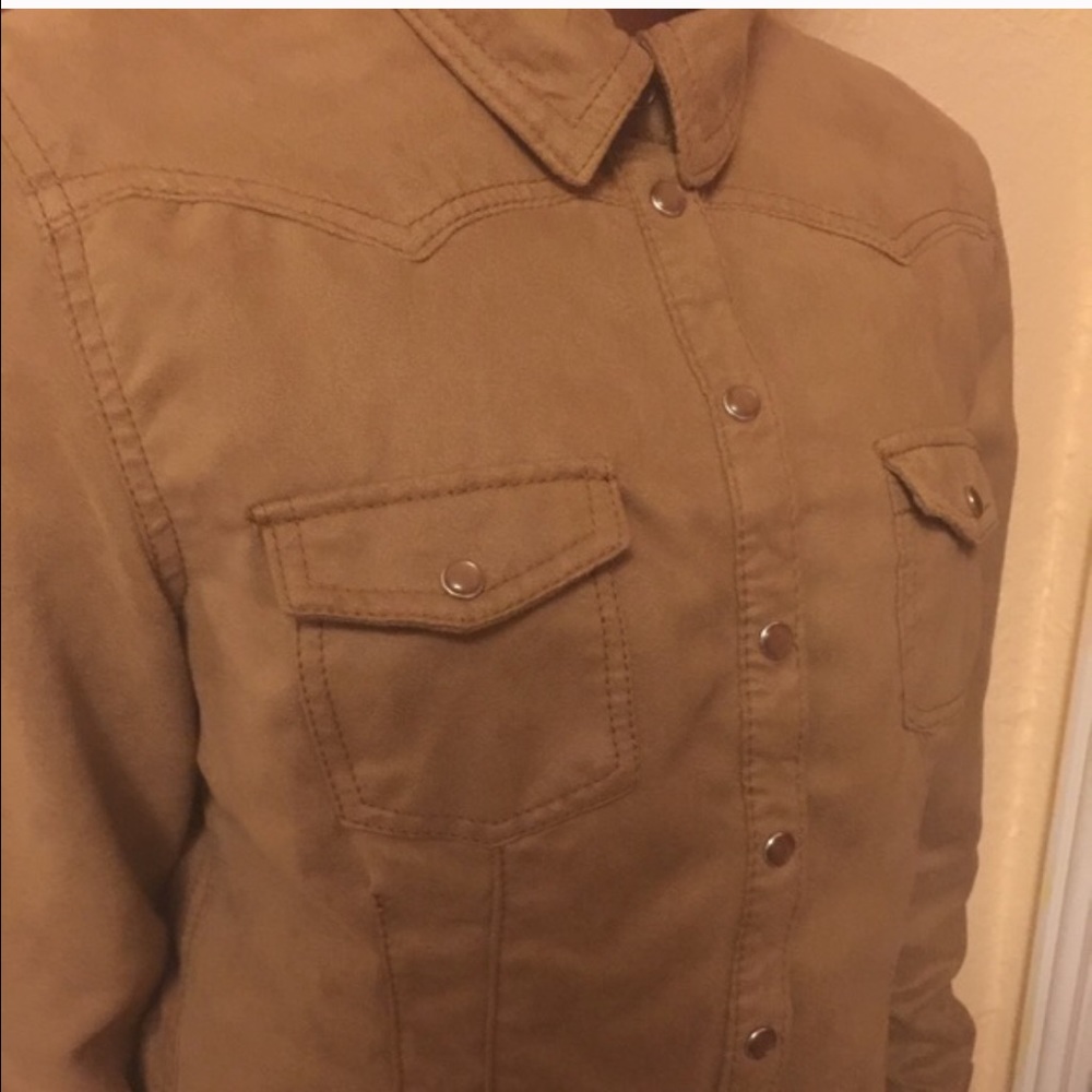 H & M caramel suede blouse size 6 - Picture 3 of 4