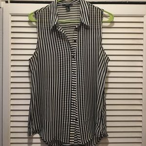 Black and white striped button up sleeveless