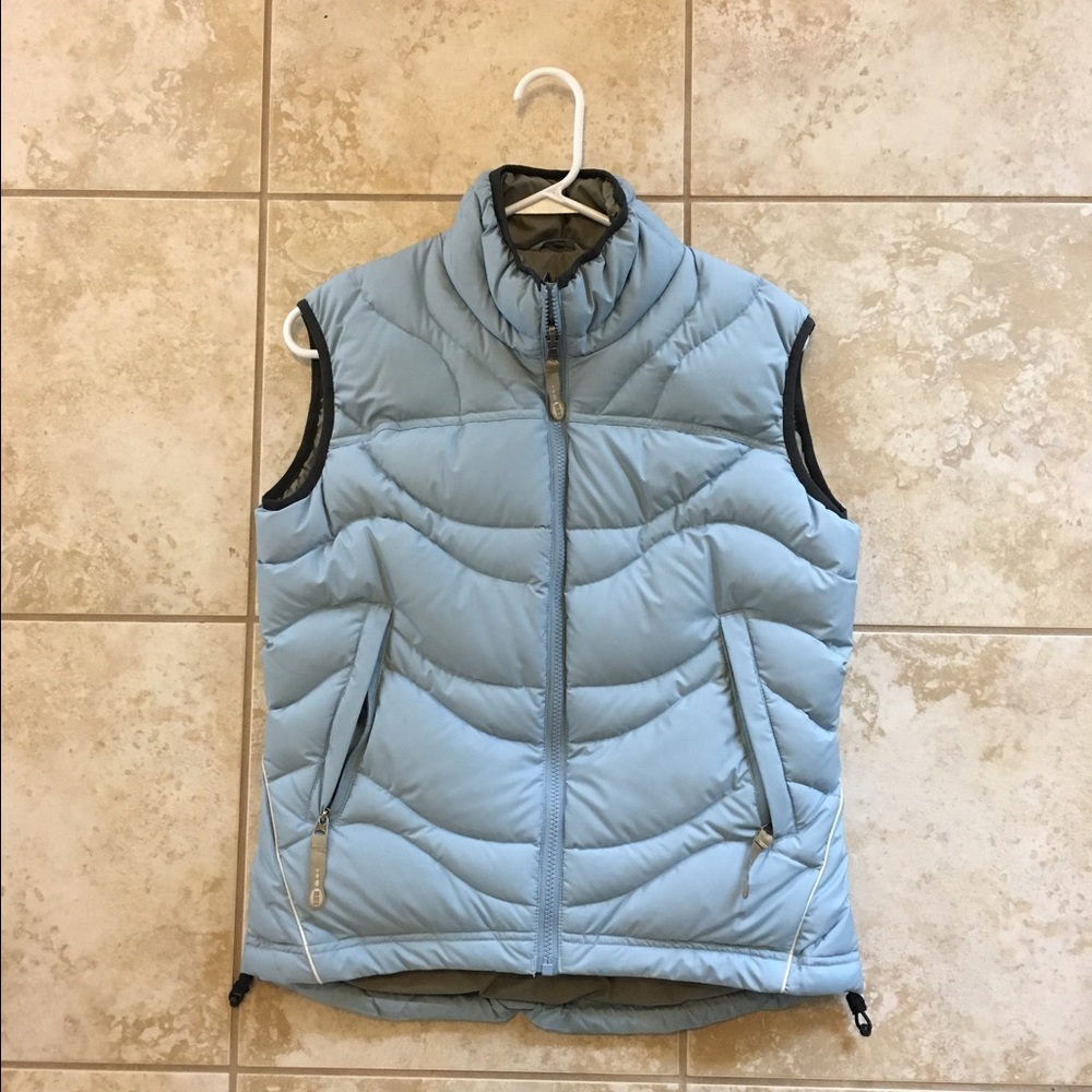 REI down vest, arctic blue