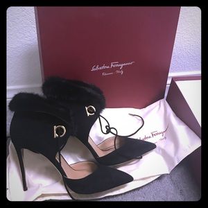 Salvatore Feragamo Suede/fox shoe