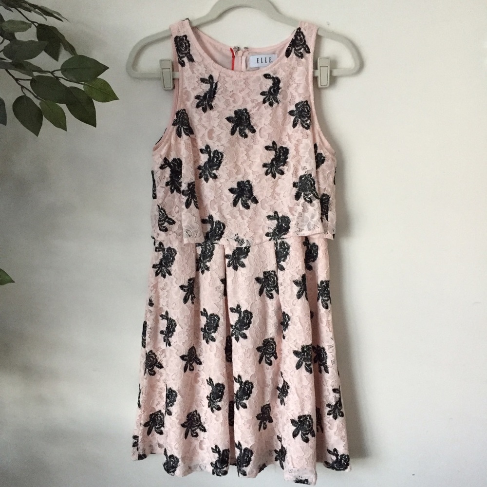 Blush Pink Lace Floral Dress