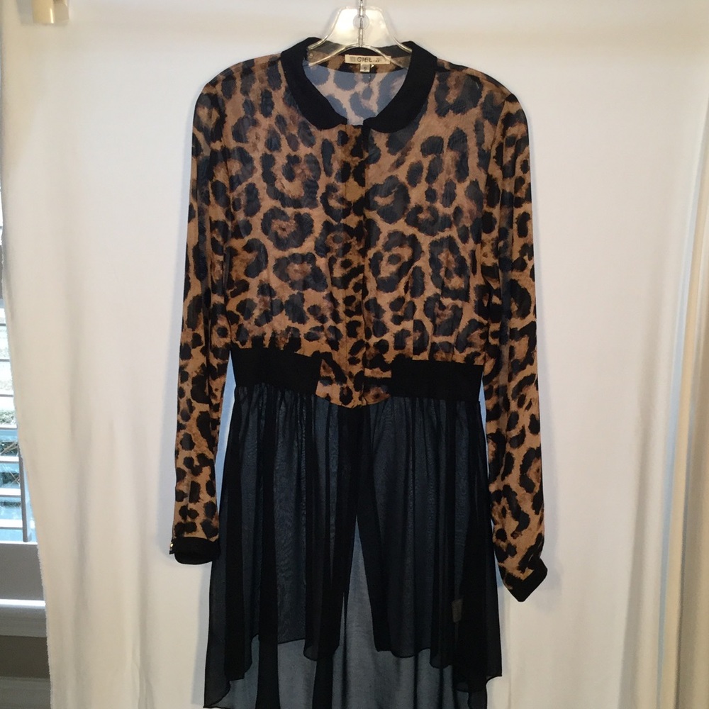 CIEL Animal Print SHEER Hi-Lo Tunic Top Dress S