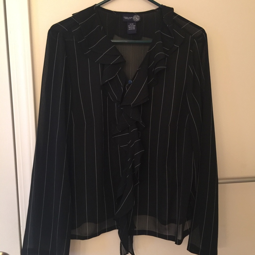 Beautiful sheer black white pin strip blouse