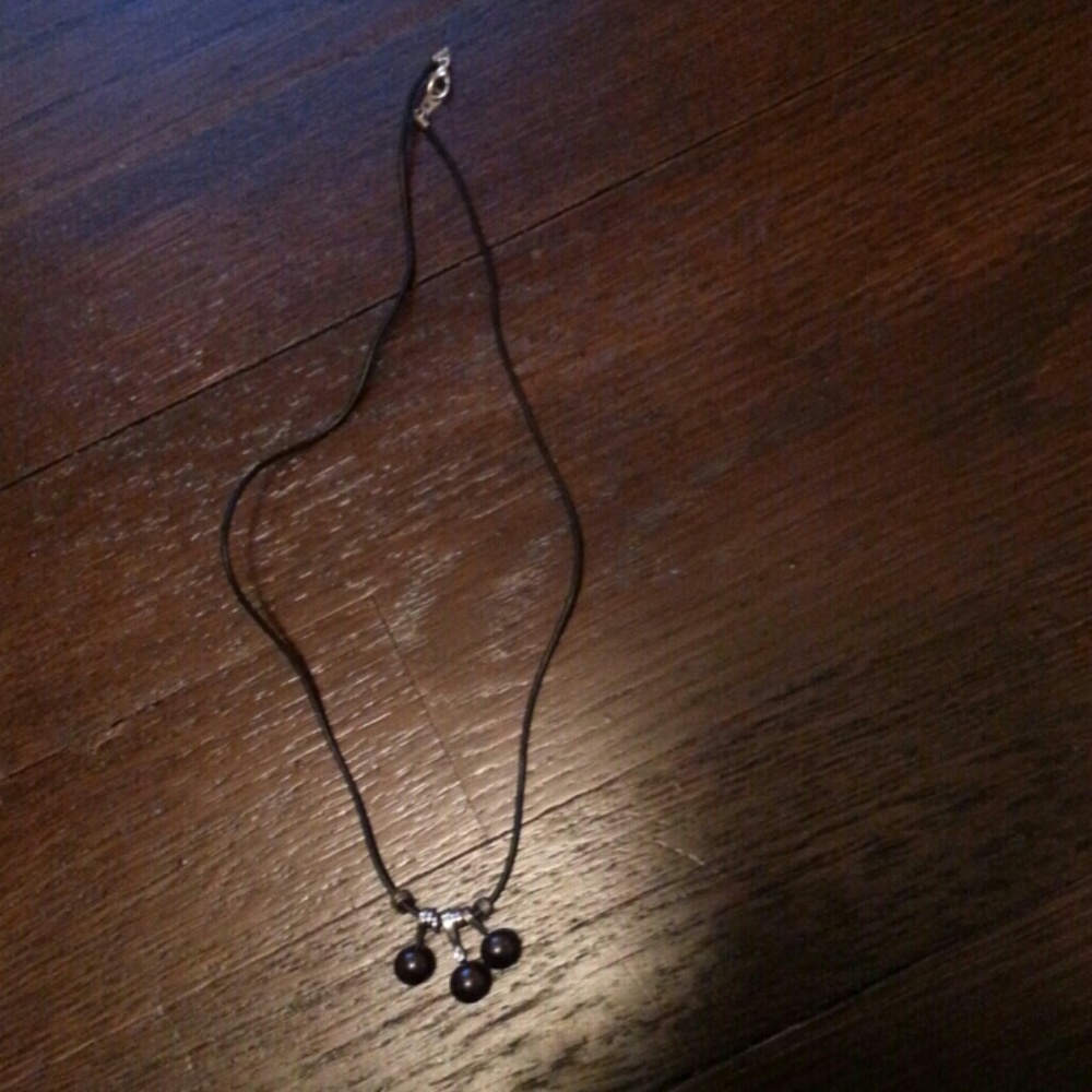 Black Cord and Silver tone Necklace