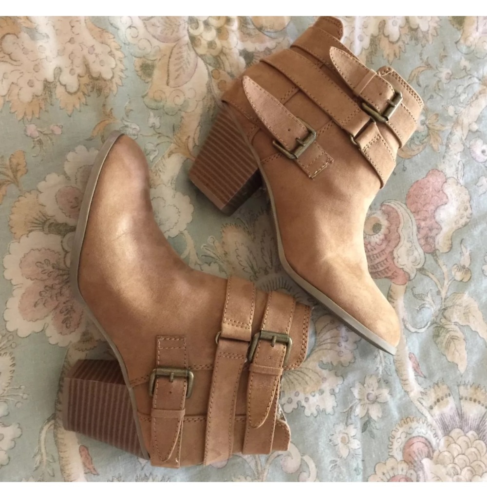 Express Camel Faux Suede Ankle Booties - Size 7