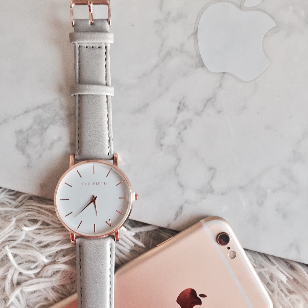 Large Face Light Grey Rose Gold Watch