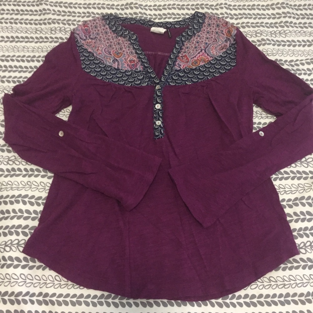 Anthro deep purple & patterned top